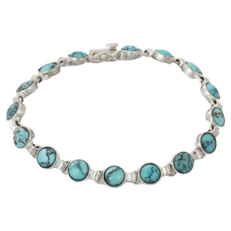 15 Carat Turquoise Chain Bracelet for Her Crafted in 925 Sterling Silver For Sale