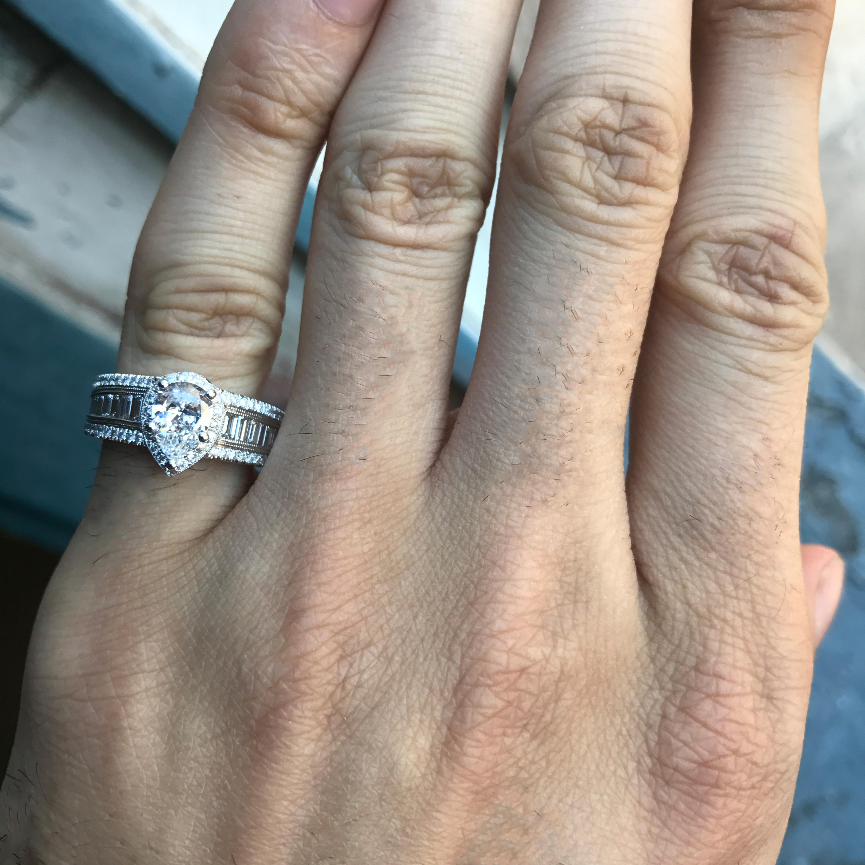 Modern 1.5 Carat TW Approximate Pear Shape Halo Diamond Ring, 14 Karat White Ben Dannie For Sale