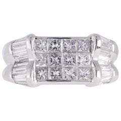1.5 Carat TW Princess and Baguette Diamond White Gold 18 Karat Ring 8.80 Grams