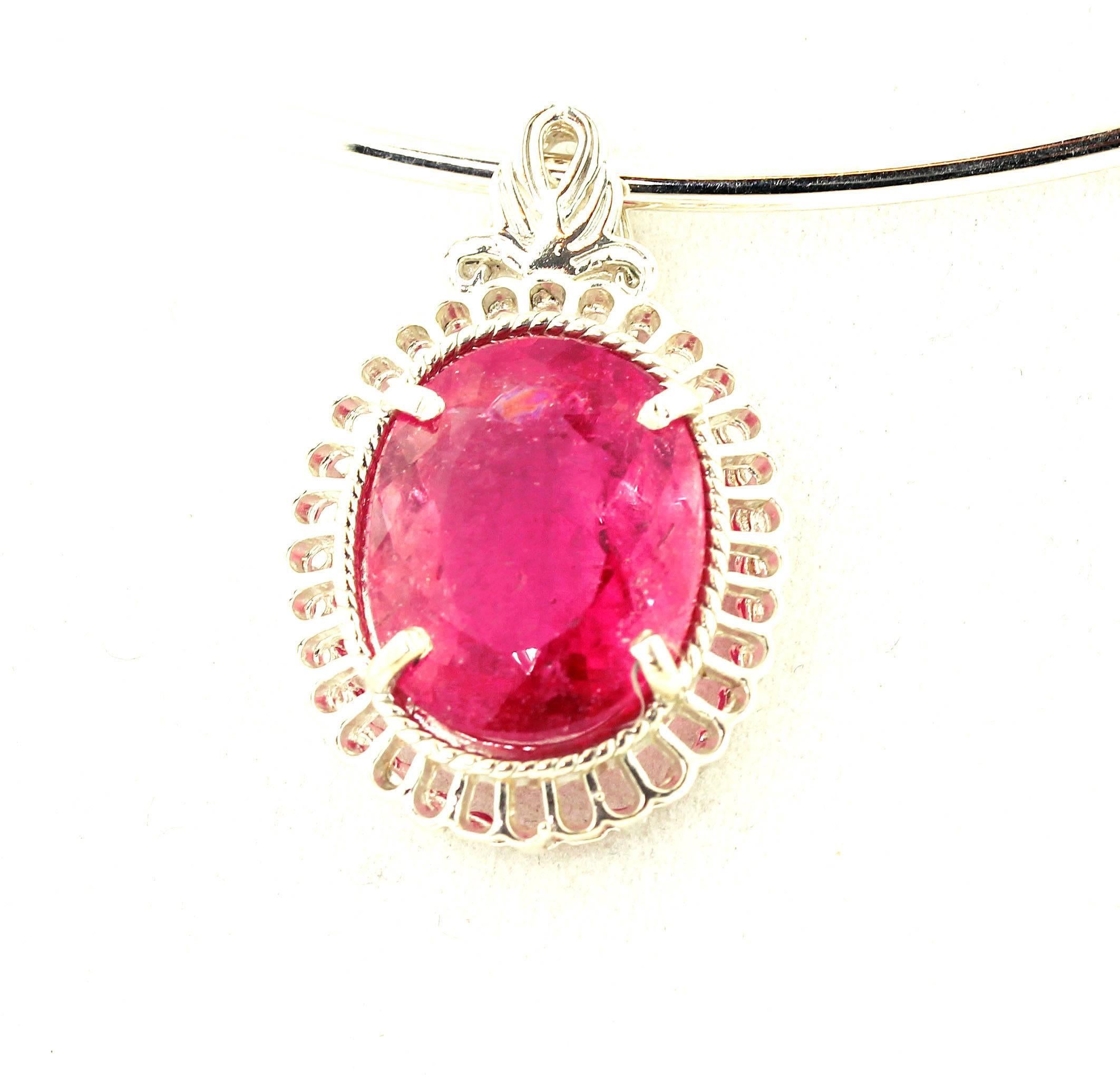 Oval Cut AJD Absolutely Stunning 15 Ct Unique Tourmaline Sterling Silver Pendant For Sale