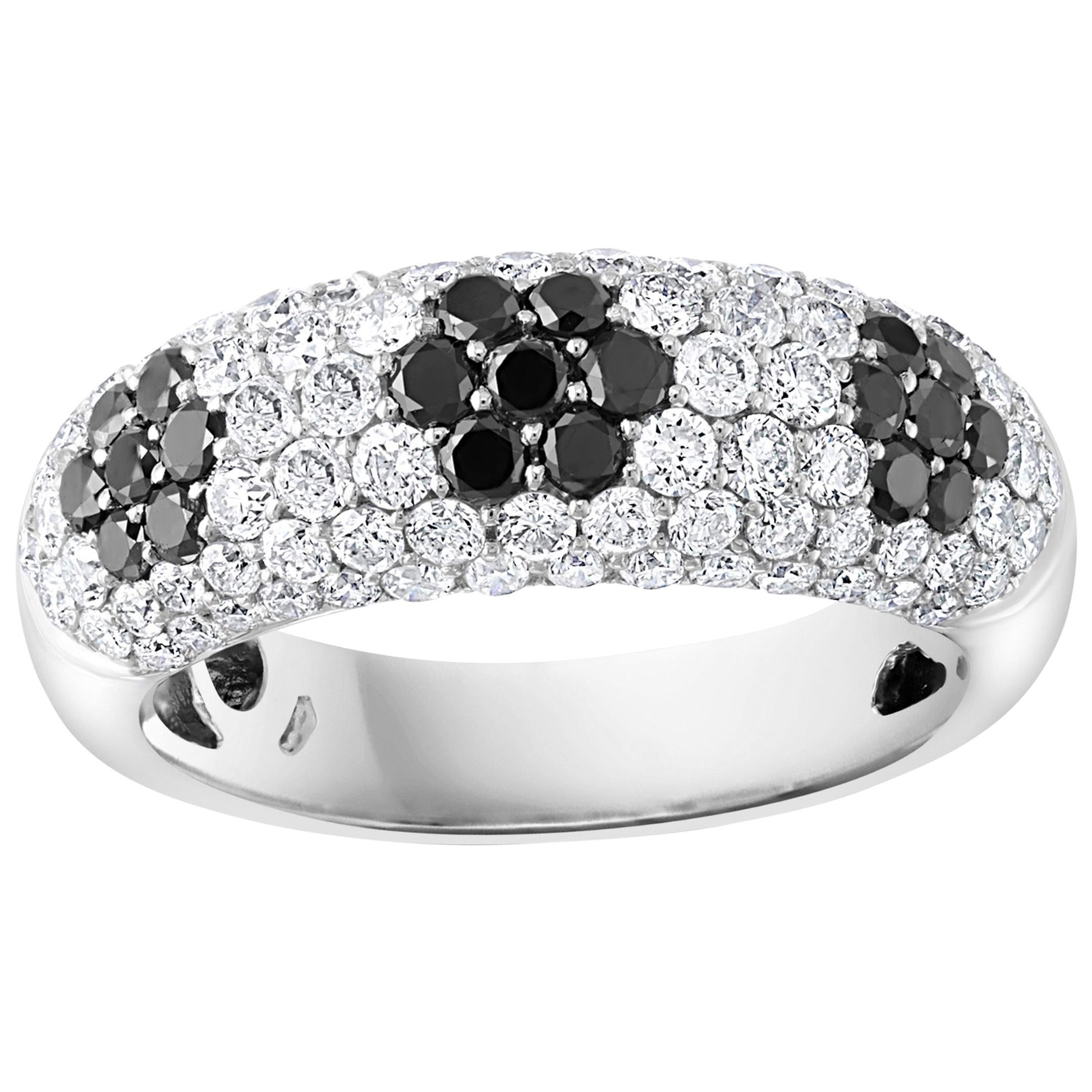 1.5 Carat White Diamond and 0.6 Carat Black Diamond Cocktail Ring 14 Karat Gold