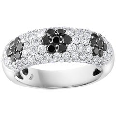 1.5 Carat White Diamond and 0.6 Carat Black Diamond Cocktail Ring 14 Karat Gold