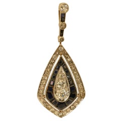 15 Carat Yellow and White Gold Art Deco Sapphire and Multi Diamond Pendant