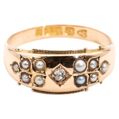 15 Carat Yellow Gold Old Mine Cut and Seed Pearl Vintage Ring