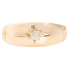 Antique 15 Carat Yellow Gold Star Set Old Cut Diamond Year 1890 Unisex Signet Ring