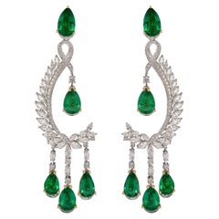 15 Carat Zambian Emerald and Diamond Earrings in 18 Karat White & Yellow Gold