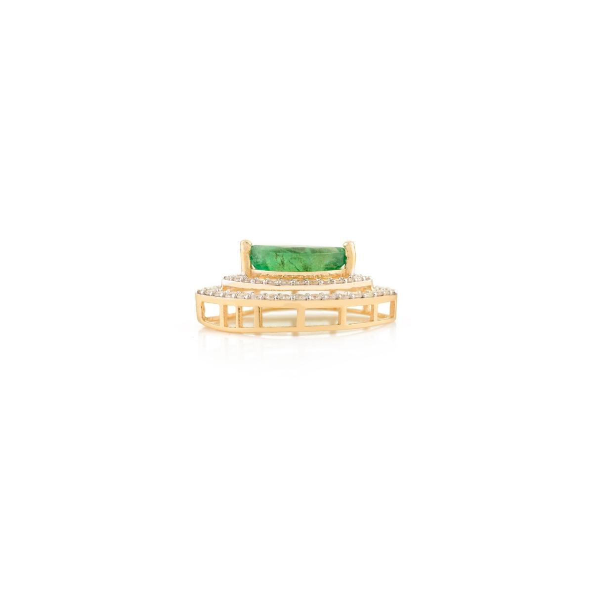 Modern 1.5 Carat Zambian Emerald & Diamond Marquise Pendant Made in 18k Yellow Gold For Sale