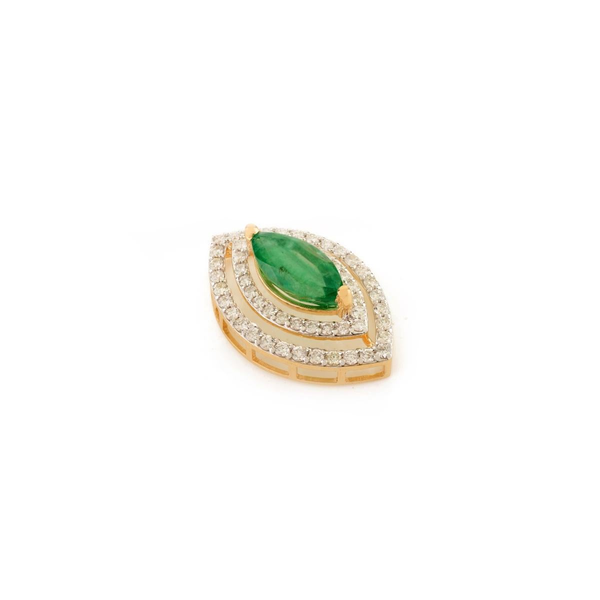 1.5 Carat Zambian Emerald & Diamond Marquise Pendant Made in 18k Yellow Gold In New Condition For Sale In New York, NY