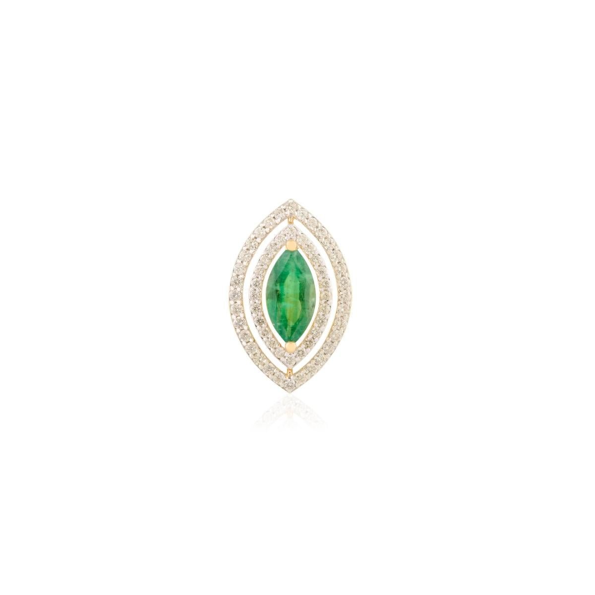 1.5 Carat Zambian Emerald & Diamond Marquise Pendant Made in 18k Yellow Gold For Sale 1