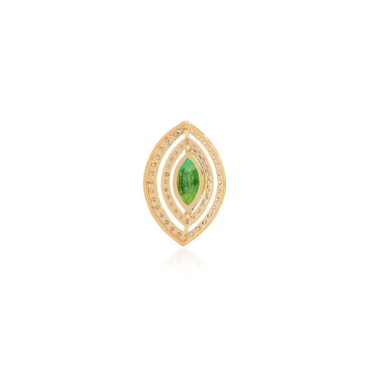 1.5 Carat Zambian Emerald & Diamond Marquise Pendant Made in 18k Yellow Gold For Sale 3
