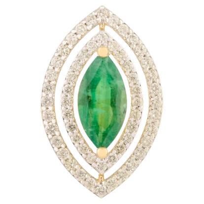1.5 Carat Zambian Emerald & Diamond Marquise Pendant Made in 18k Yellow Gold