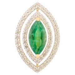 1.5 Carat Zambian Emerald & Diamond Marquise Pendant Made in 18k Yellow Gold