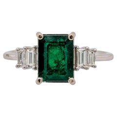 1.5 Carat Zambian Emerald Ring with Natural Diamond in Solid 14K Gold  EM 8x6mm