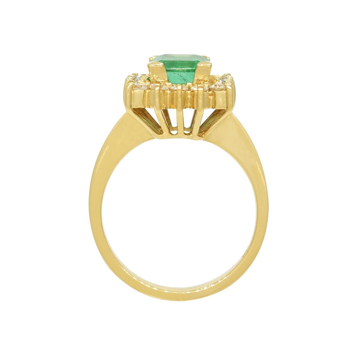 1.5 Carats Emerald-Cut Natural Emerald Cocktail Ring with Diamond Halo  In New Condition For Sale In Bradenton, FL