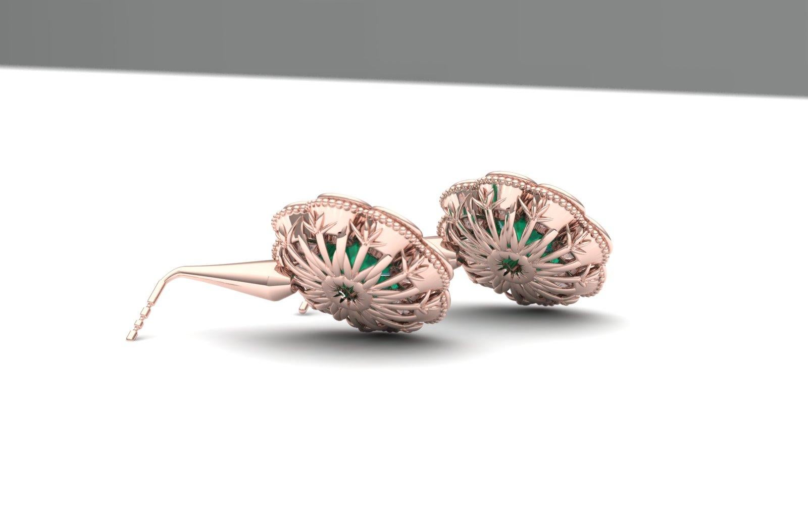 Victorian 1.5 Carat Emeralds and Diamond Rose Gold Drop Earrings For Sale