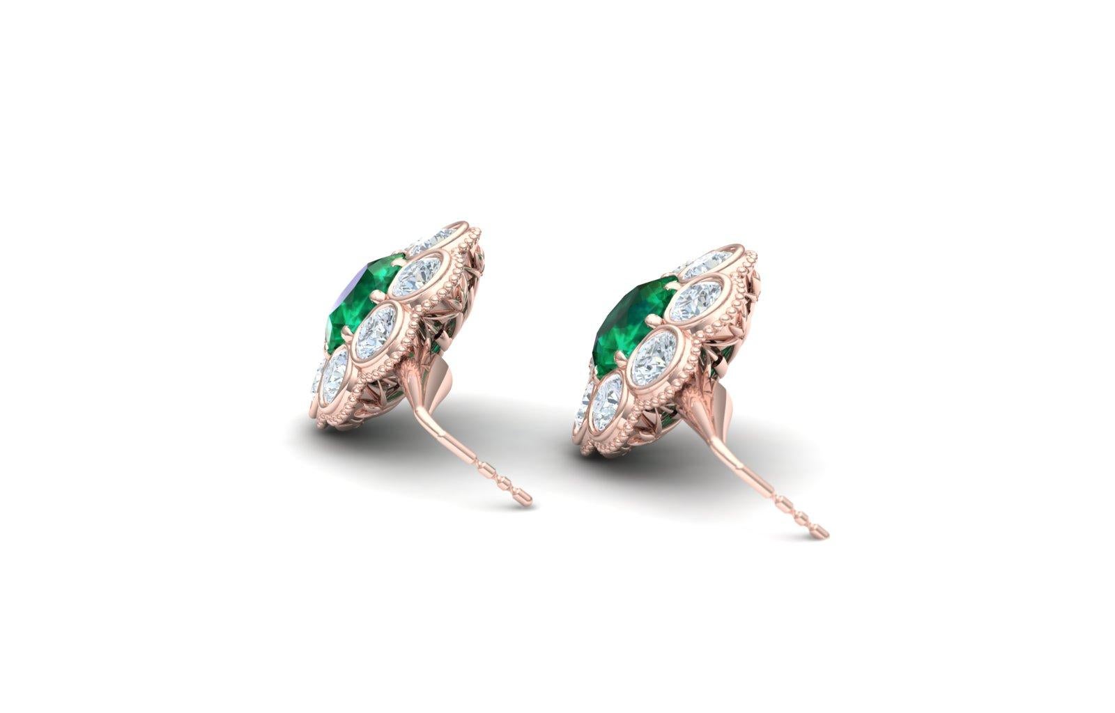 1.5 Carat Emeralds and Diamond Rose Gold Drop Earrings In Excellent Condition For Sale In Aliso Viejo, CA