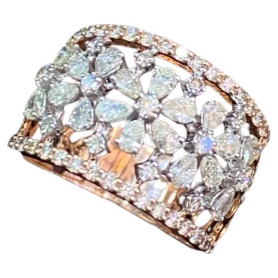 1.5 Carats Natural Diamonds Flowers Gold Ring
