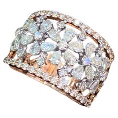 1.5 Carats Natural Diamonds Flowers Gold Ring
