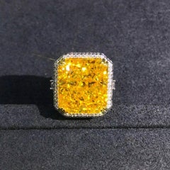15 Caret Yellow  Lab Diamond Ring Sterling Silver
