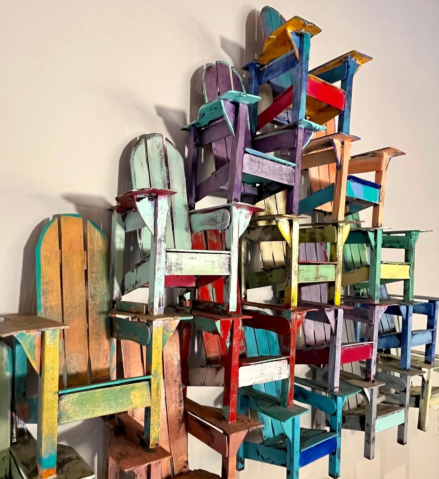Américain « 15 Chair Jumble » Sculpture murale colorée de chaise Adirondack de Paul Jacobsen  en vente