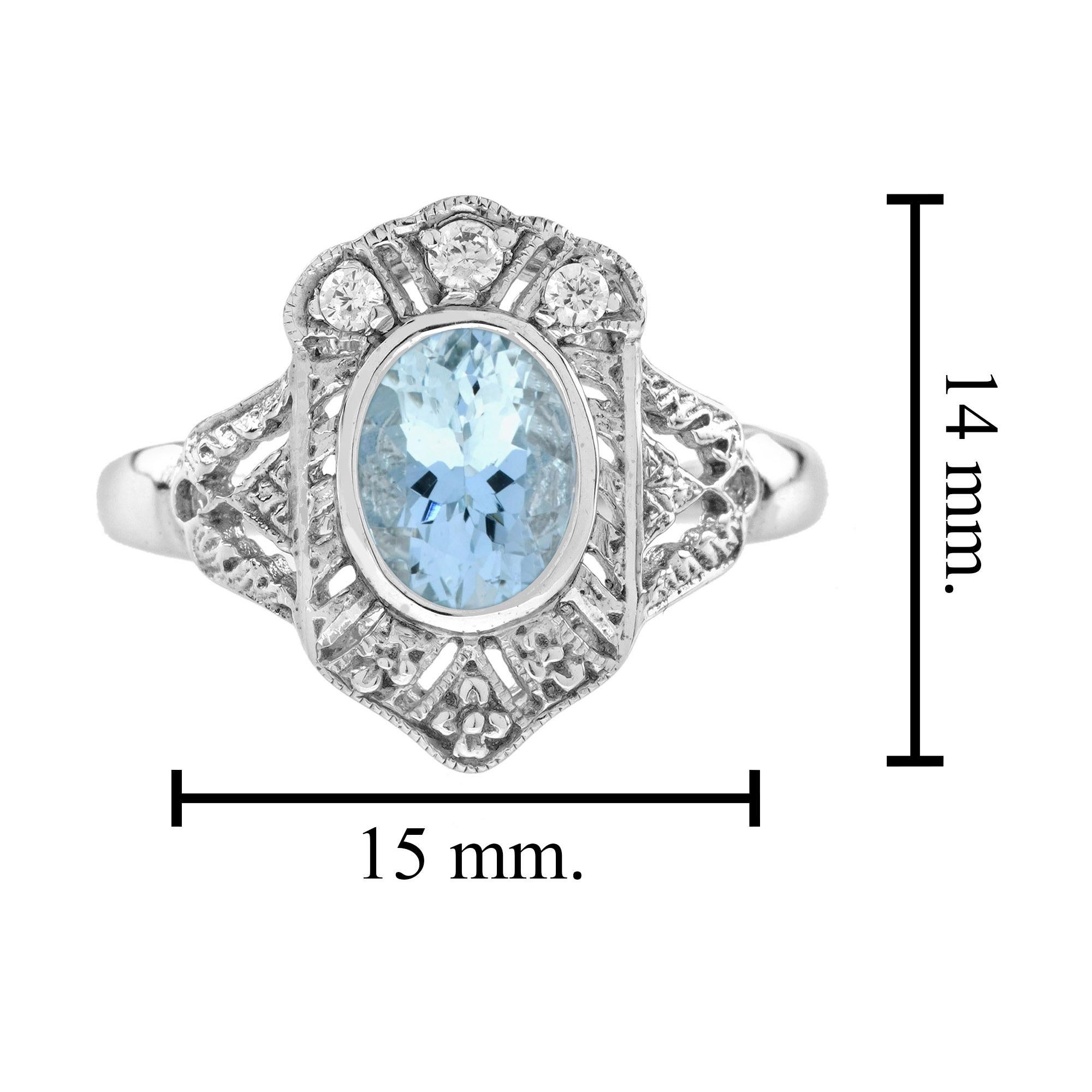 1.5 Ct. Aquamarine and Diamond Art Deco Style Engagement Ring in 14K White Gold For Sale 2