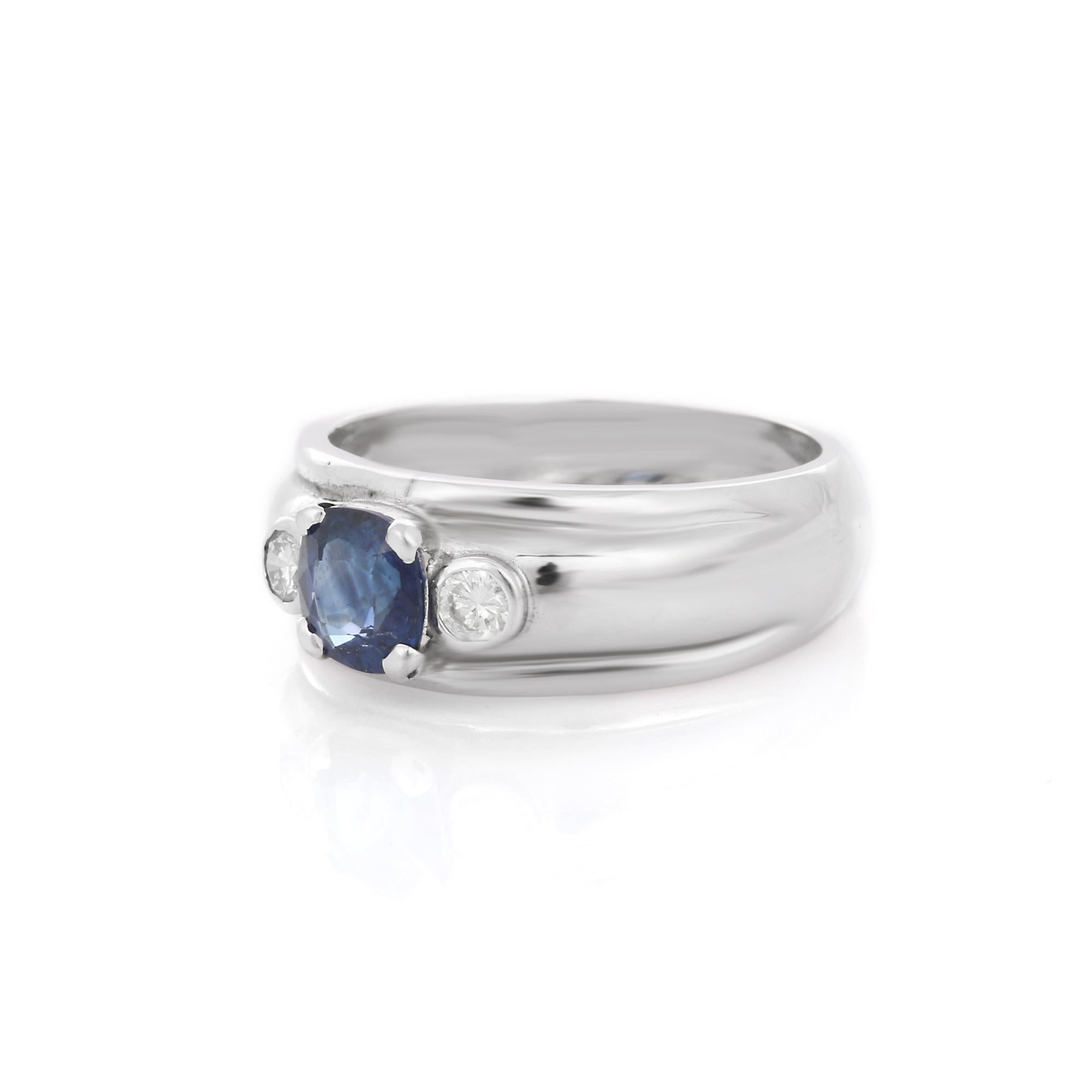 For Sale:  Genuine Blue Sapphire and Diamond Dome Ring in 18k Solid White Gold 3