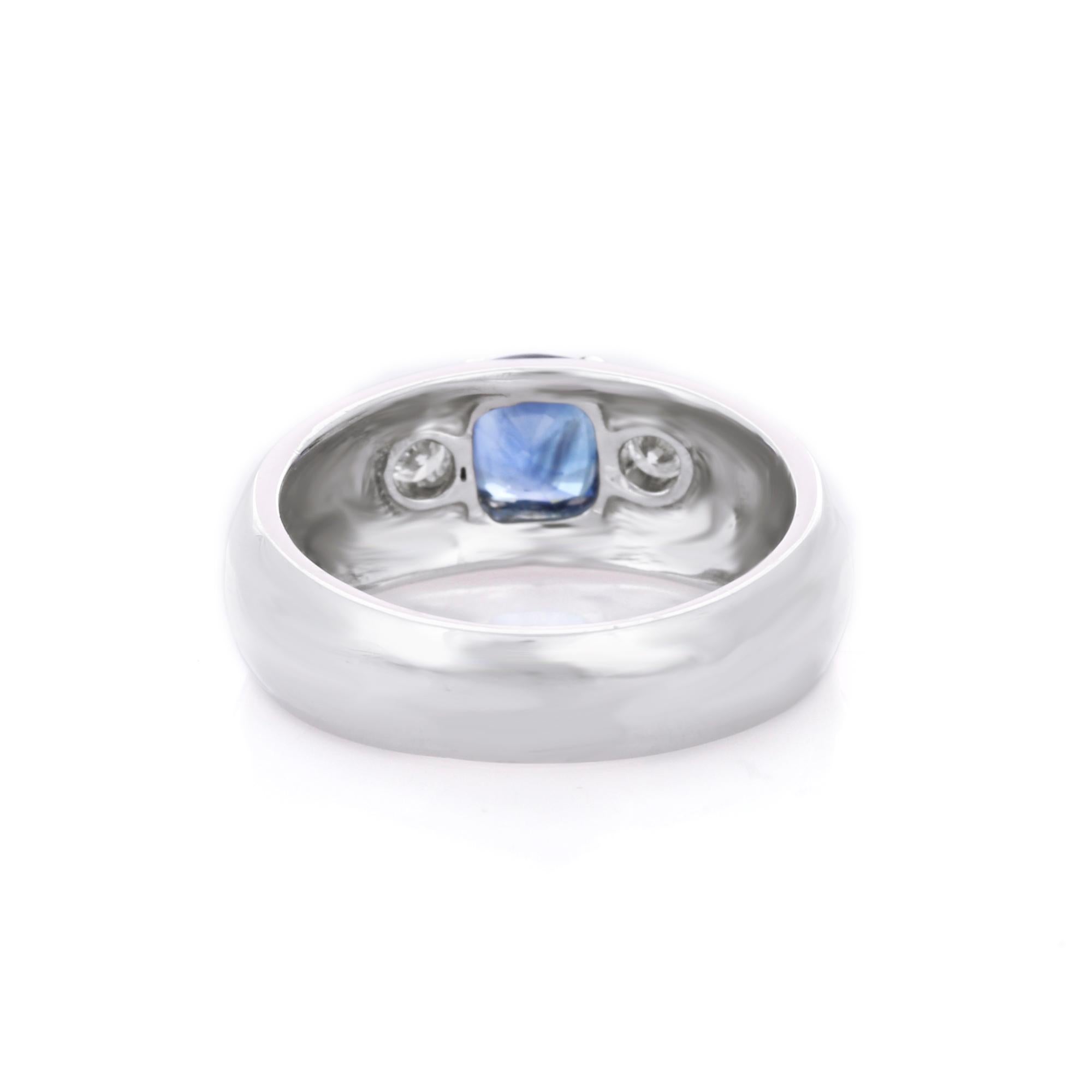For Sale:  Genuine Blue Sapphire and Diamond Dome Ring in 18k Solid White Gold 4