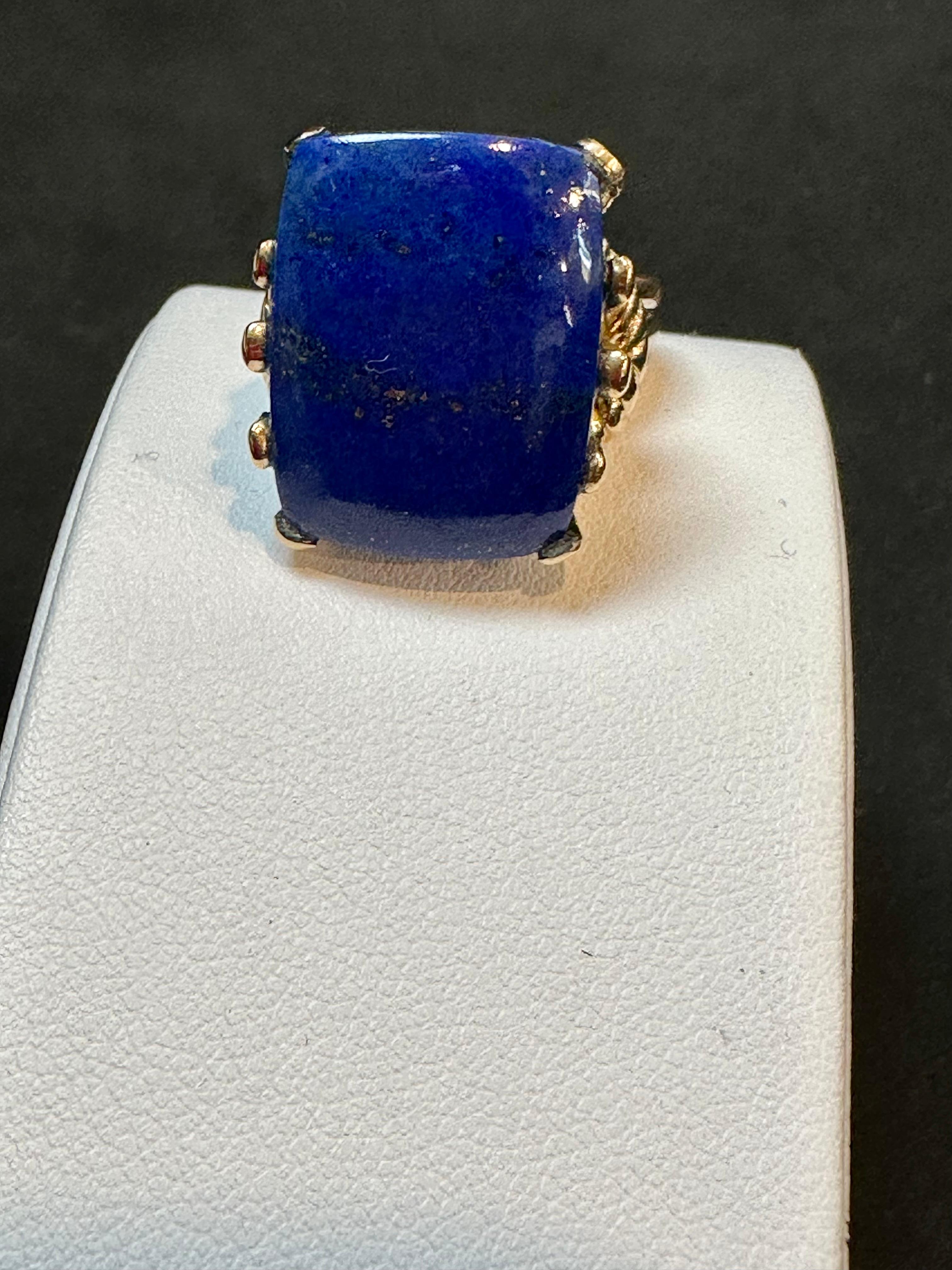Emerald Cut 15 Ct Emerald cut Natural Lapis Lazuli Ring in 14 Kt Yellow Gold, Estate Size 7 For Sale