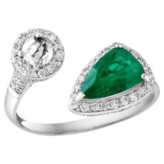 Used 1.5 Ct Finest Colombian Pear Emerald & 1 Ct Diamond Ring in 18 Kt Gold Size 8