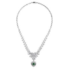15 Ct. ICA LAB Pear Shape Minor Oil Emerald Diamond Necklace