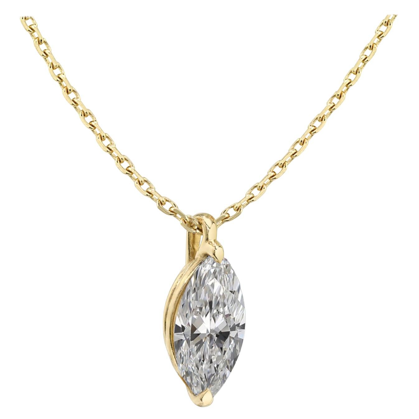 1.5 Ct Marquise Cut Diamond Pendant F Color S1 Clarity 14k Yellow Gold Necklace