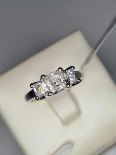1.5 Ct Moissanite Three Stone Ring 925 Silver Princess Cut Stone Ring.