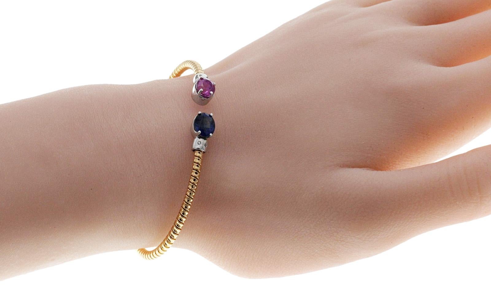 Women's or Men's 1.5 Carat Natural Blue and Pink Sapphire Diamonds 18 Karat Rose Gold Bracelet