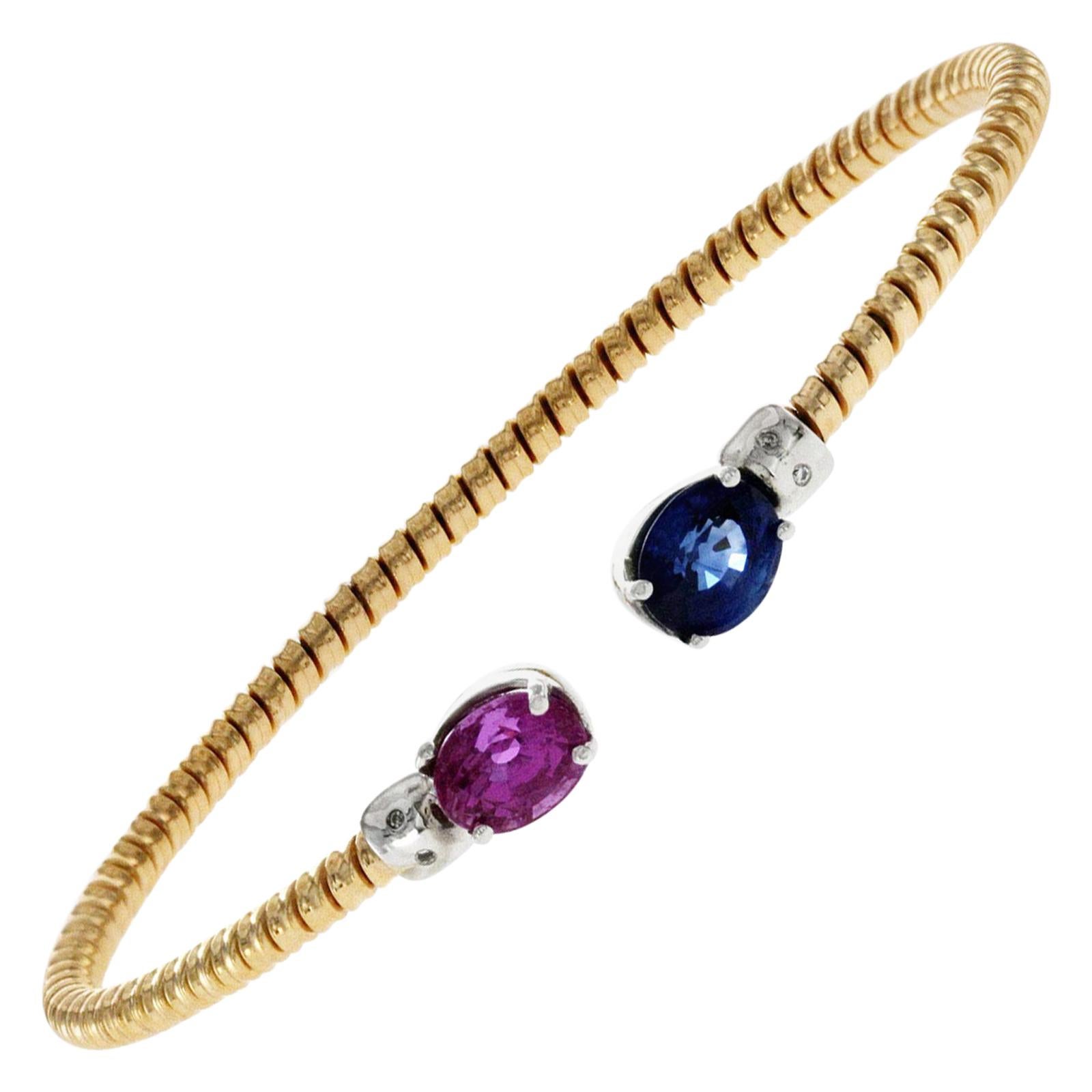 1.5 Carat Natural Blue and Pink Sapphire Diamonds 18 Karat Rose Gold Bracelet For Sale