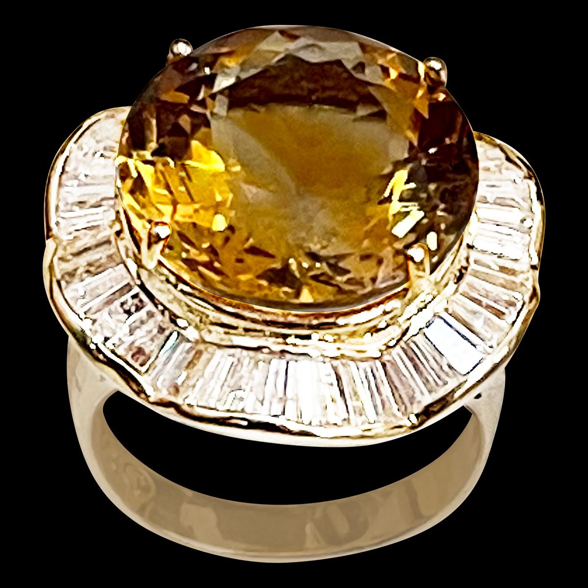 15 Karat natürlicher runder Citrin & Diamant-Cocktailring 14 Karat Gelbgold:: Nachlass (Rundschliff)