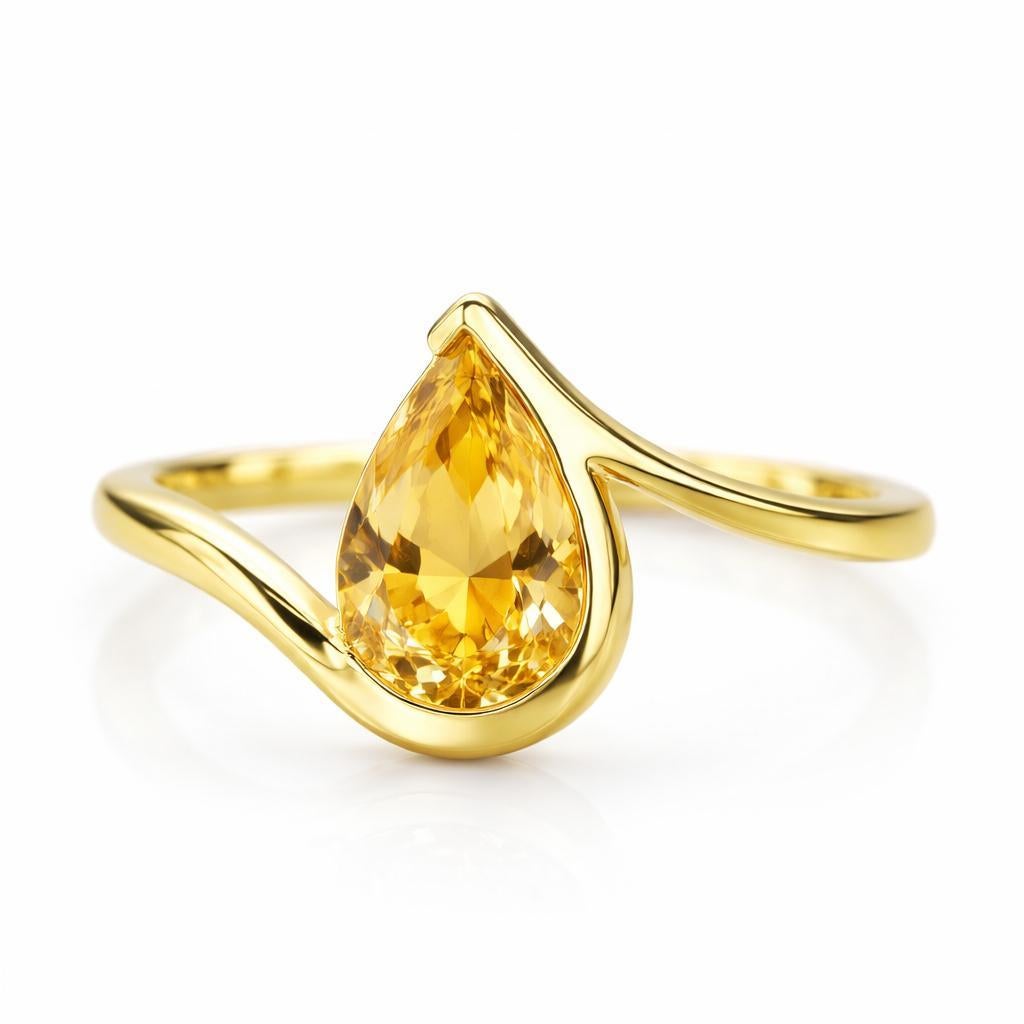 1,5 ct citrine poire bague or 14k
