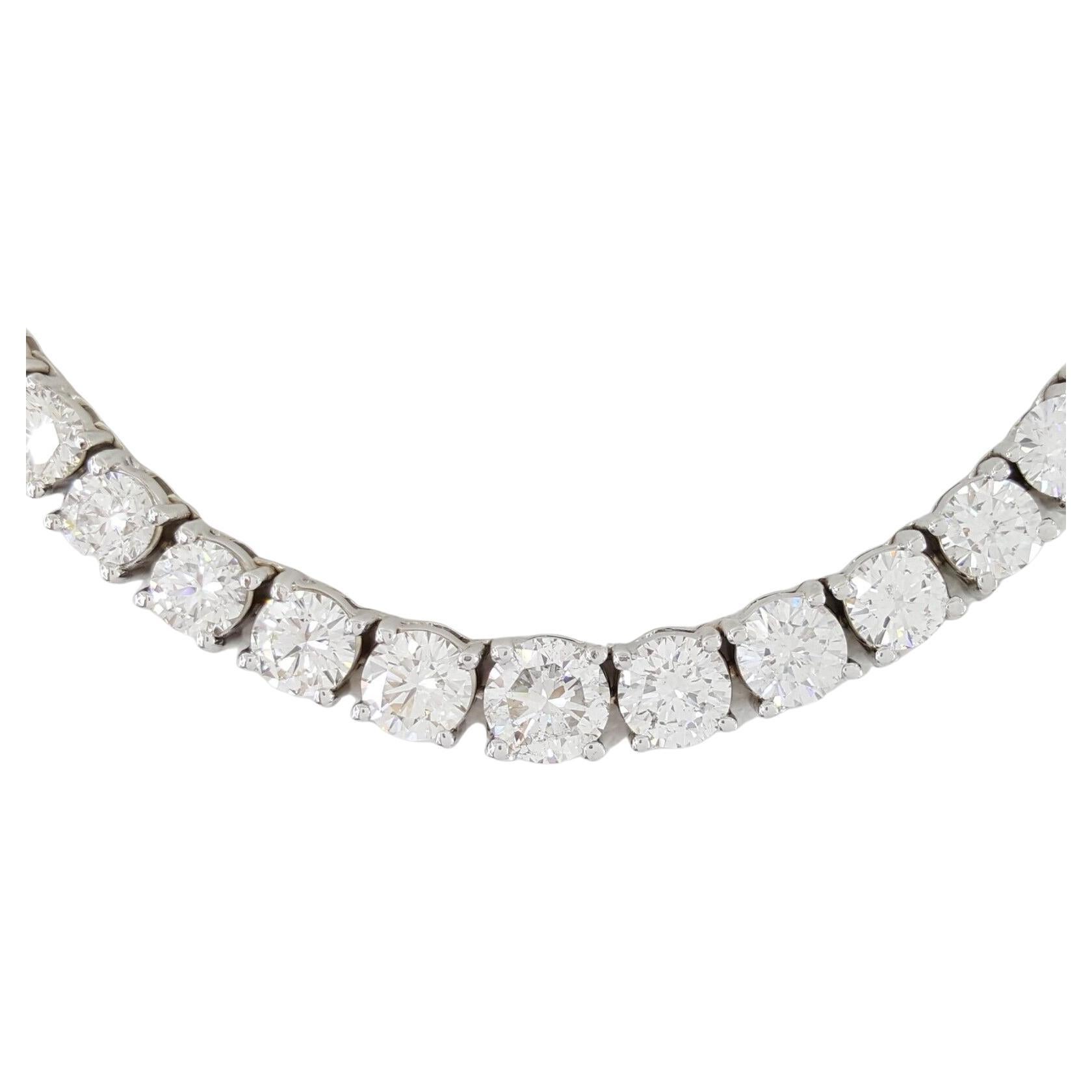 Round Cut 15 ct Round Brilliant Cut Diamond Riviera Diamond Line Necklace  For Sale