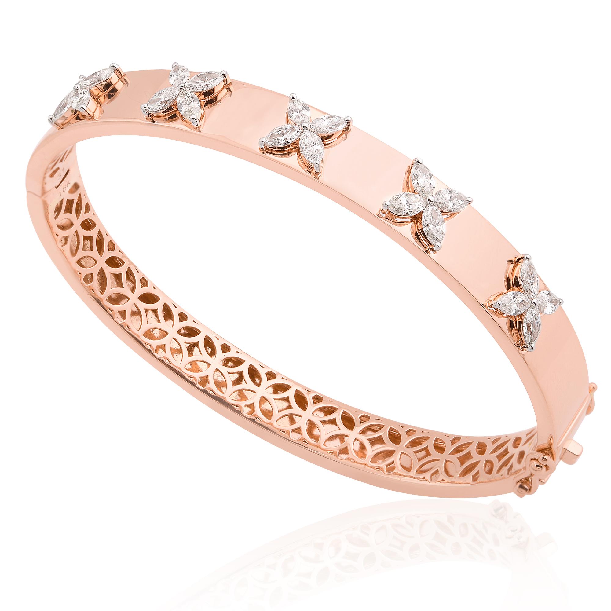 Modern 1.5 Ct. Si Clarity Hi Color Marquise Diamond Bracelet 14 Karat Rose Gold Jewelry For Sale