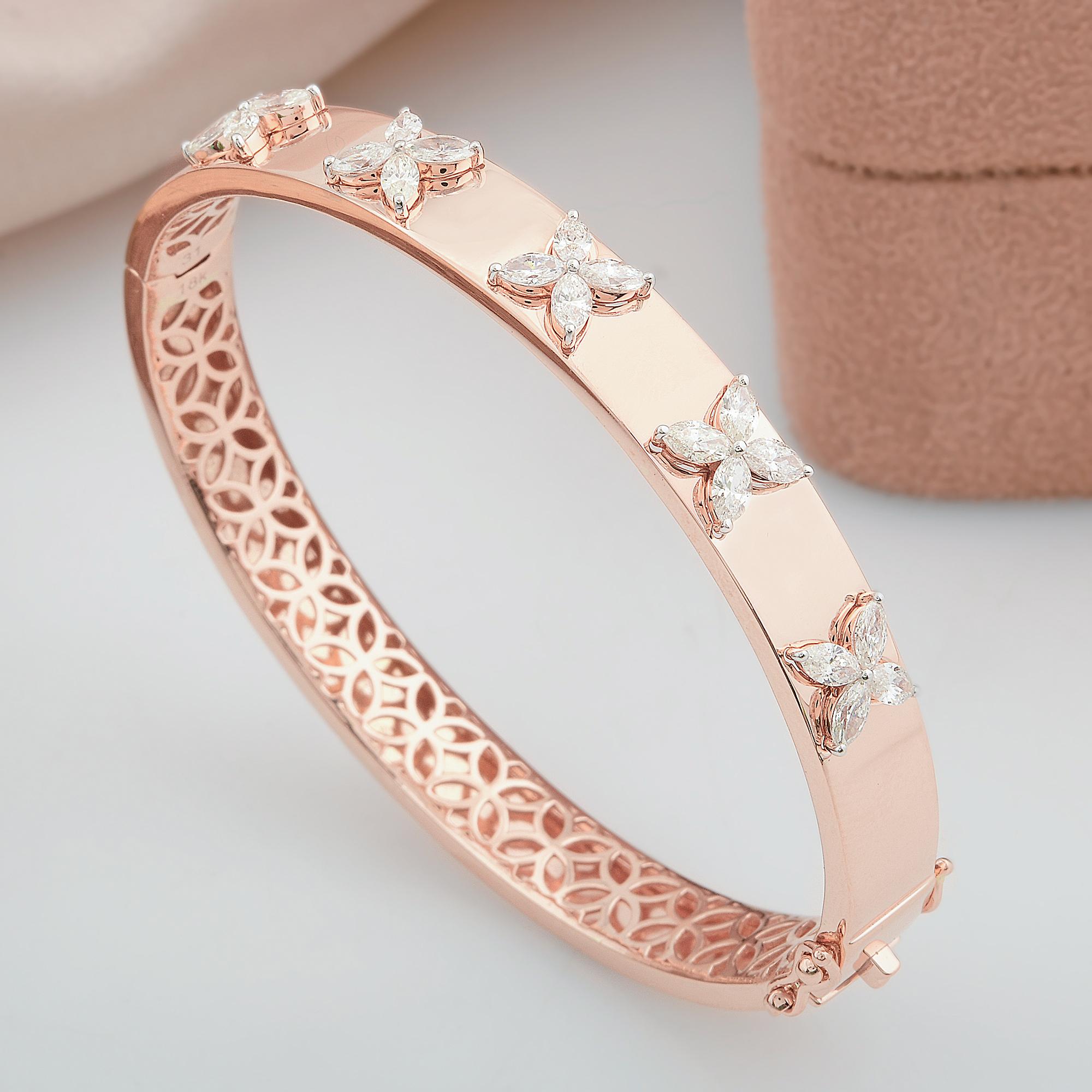Women's 1.5 Ct. SI Clarity HI Color Marquise Diamond Bracelet 18 Karat Rose Gold Jewelry For Sale