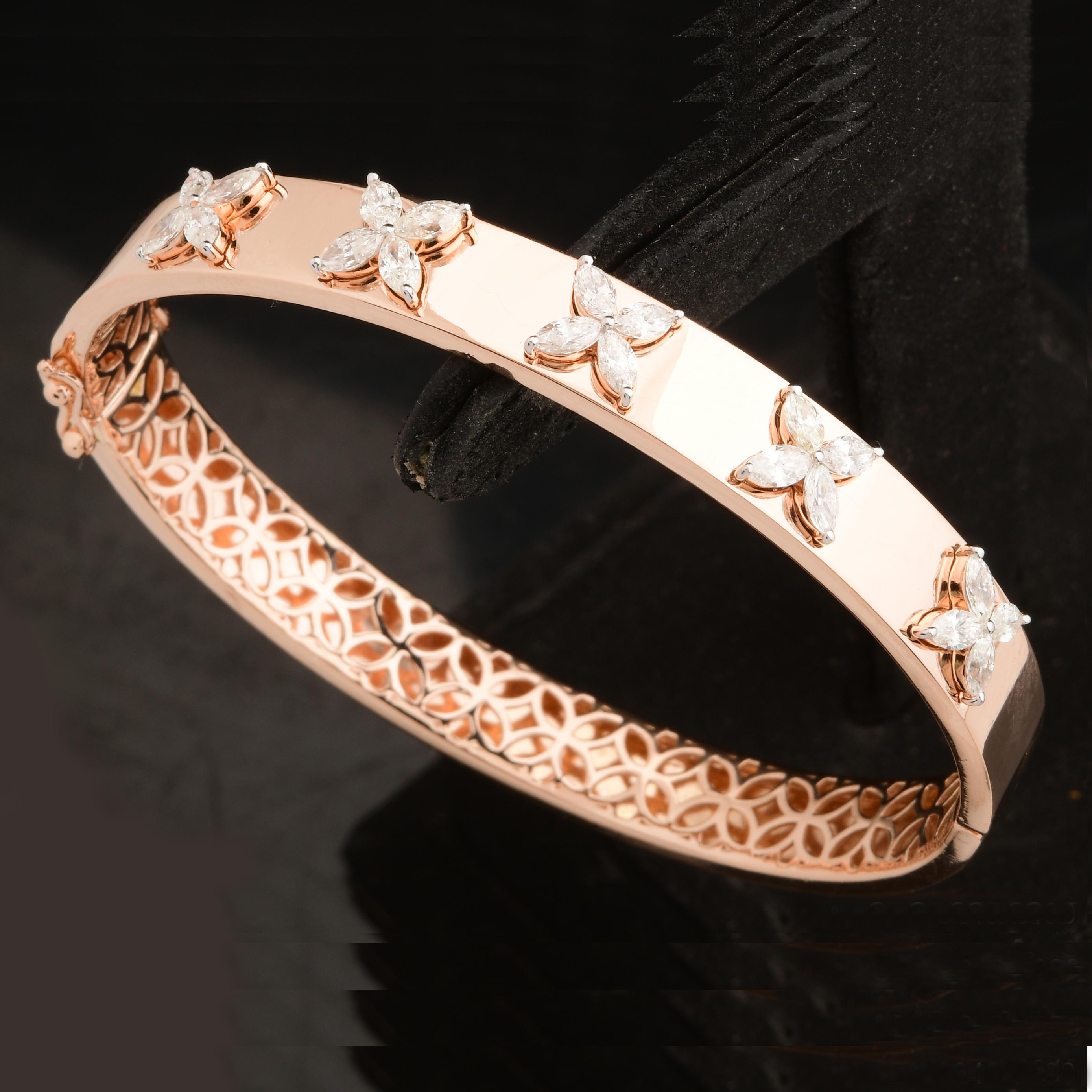 1.5 Ct. SI Clarity HI Color Marquise Diamond Bracelet 18 Karat Rose Gold Jewelry For Sale 1