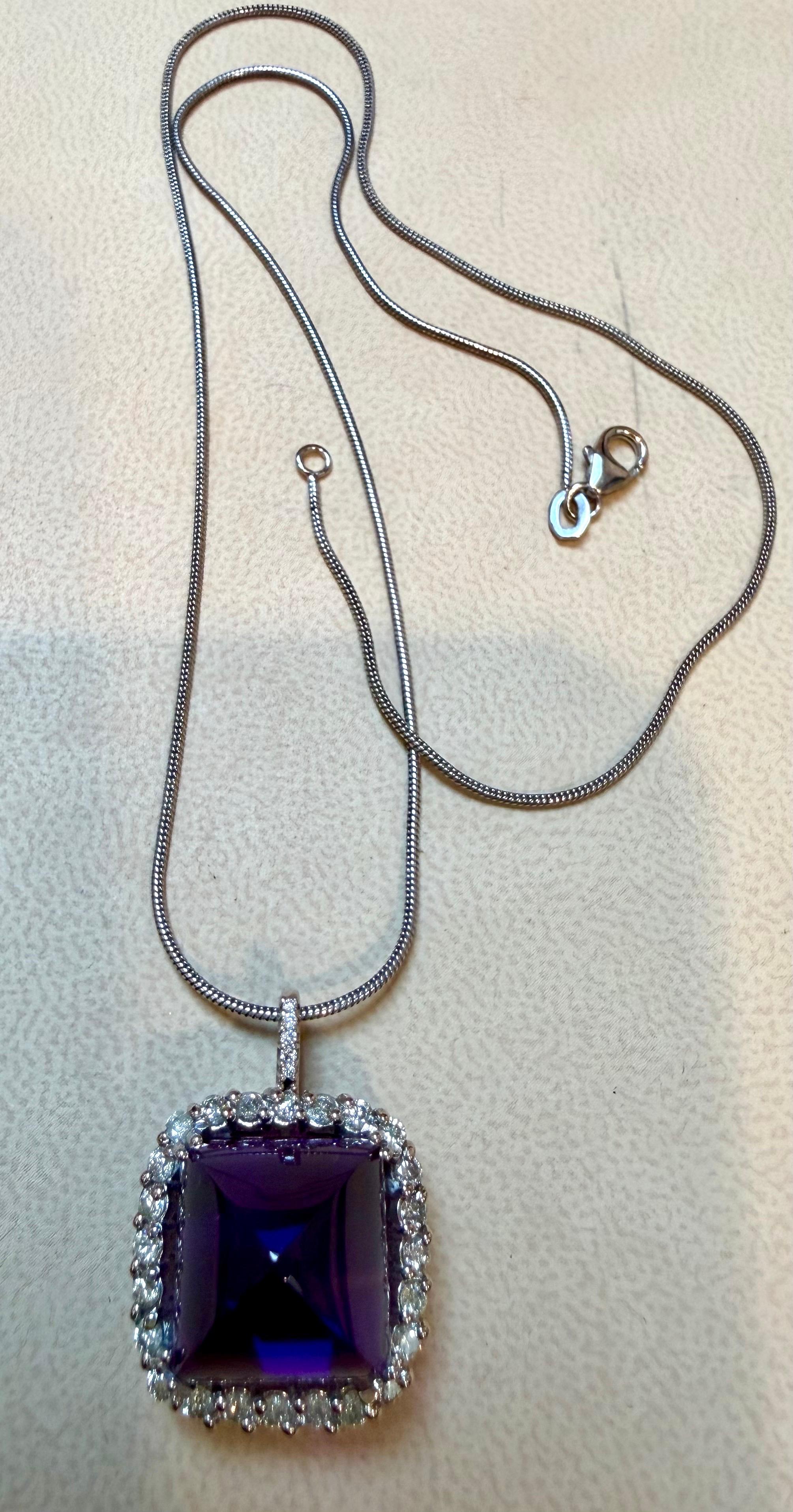 15 Ct SUGAR LOAF Ametista e diamanti Collana con ciondolo in oro bianco 18 carati in vendita 6