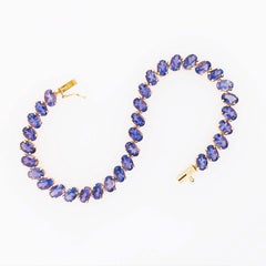 15 Carat Tanzanite Tennis Bracelet, Oval Tanzanite Gemstone 14k Gold Bracelet