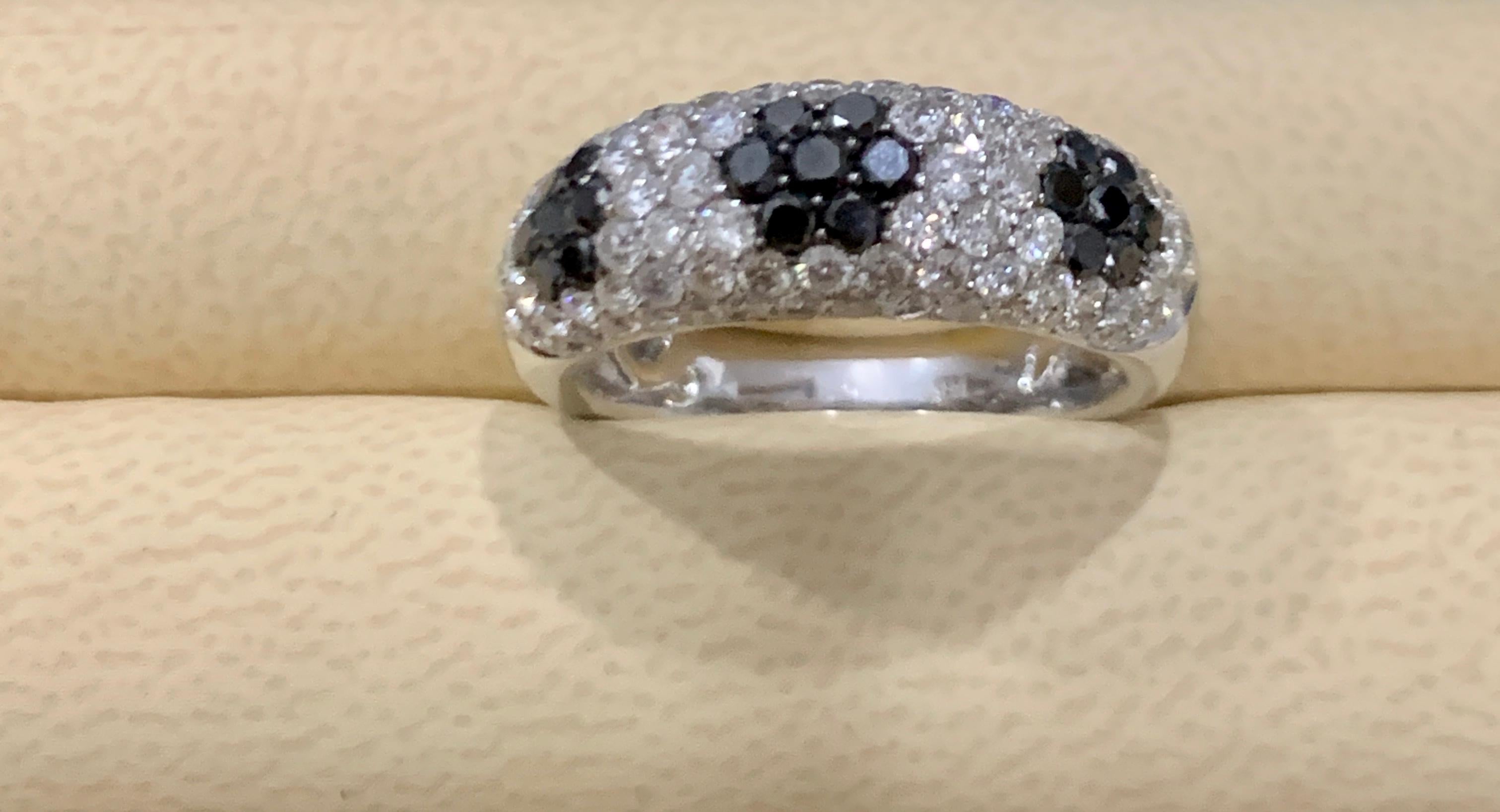 1.5 Carat White Diamond and 0.6 Carat Black Diamond Cocktail Ring 14 Karat Gold 7