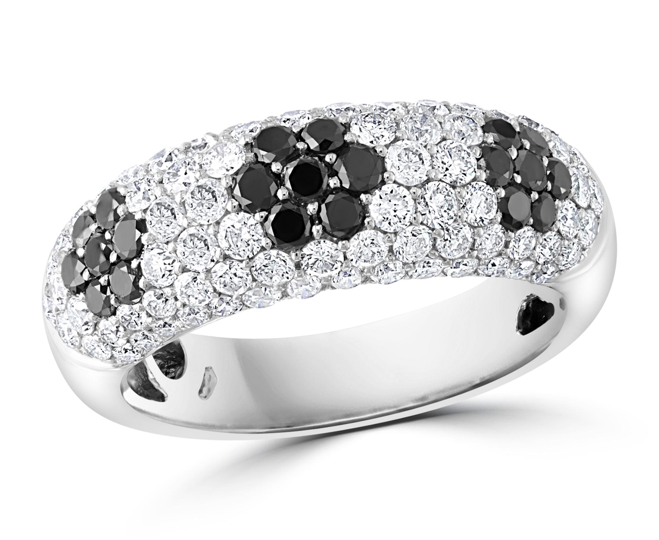 1.5 Carat White Diamond and 0.6 Carat Black Diamond Cocktail Ring 14 Karat Gold 8