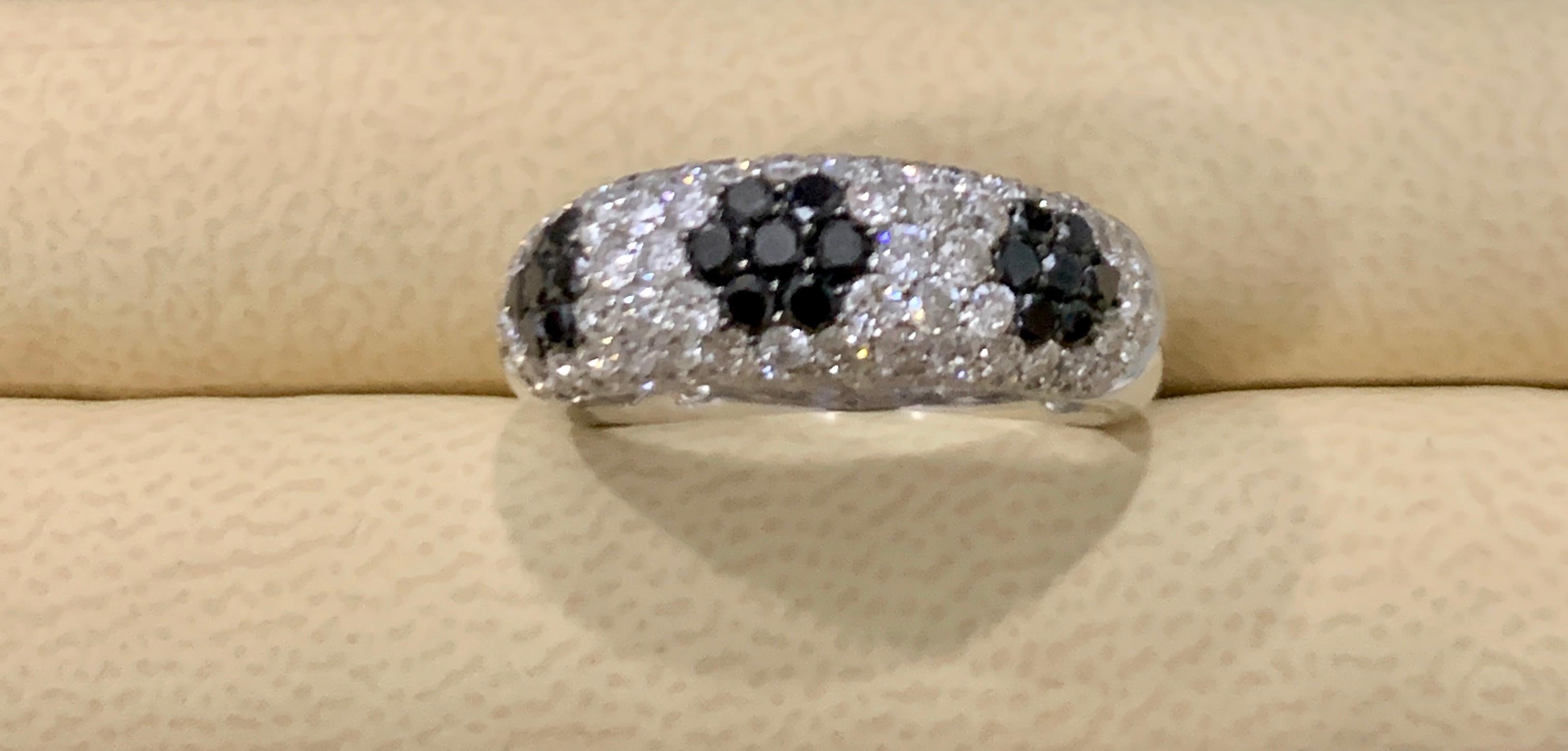 Round Cut 1.5 Carat White Diamond and 0.6 Carat Black Diamond Cocktail Ring 14 Karat Gold