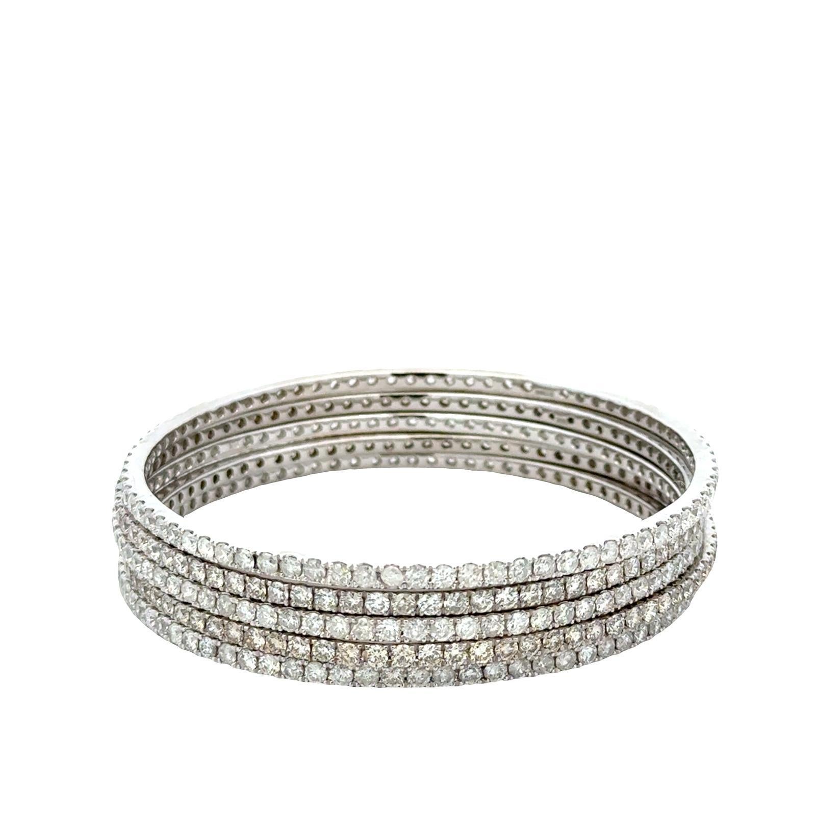 15 CTW Brilliant Diamond 14 Karat White Gold Eternity Bangle Bracelets Set of 5 In Excellent Condition For Sale In Boca Raton, FL