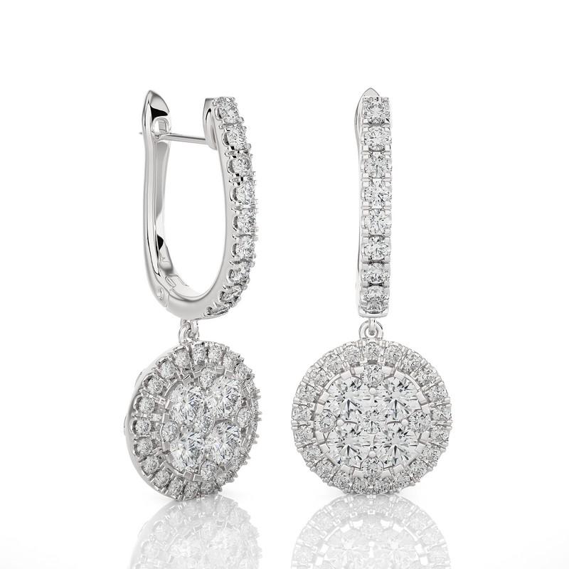 Modern 1.5 CTW Diamond Moonlight Round Earring in 14K White Gold For Sale
