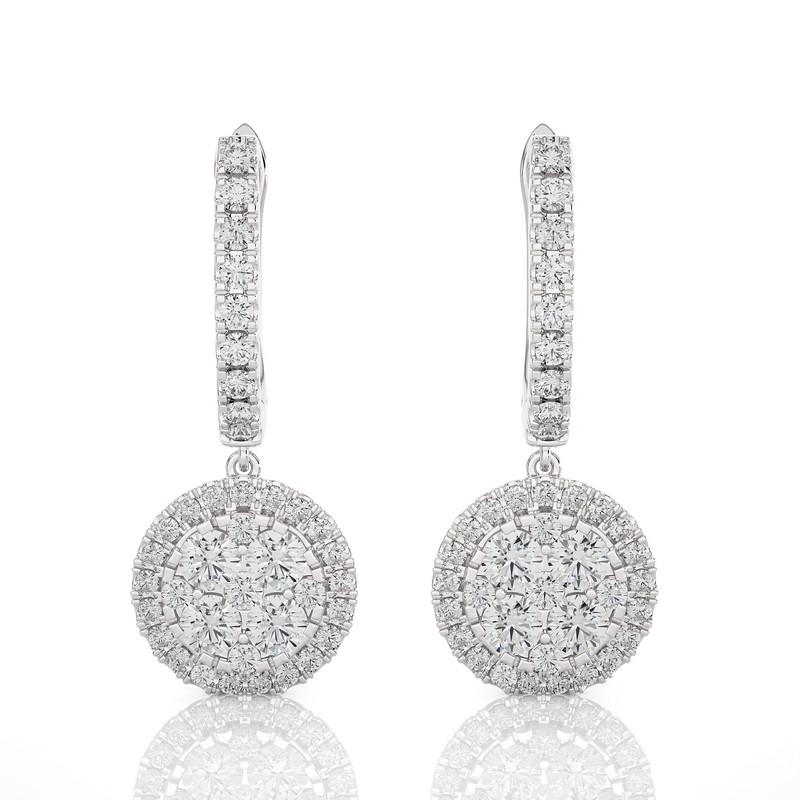 Round Cut 1.5 CTW Diamond Moonlight Round Earring in 14K White Gold For Sale