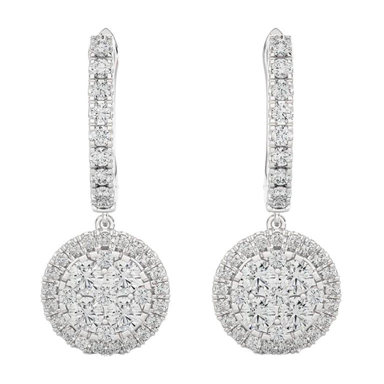 Pendiente Redondo Luz de Luna de Diamante de 1,5 quilates en Oro Blanco de 14 quilates