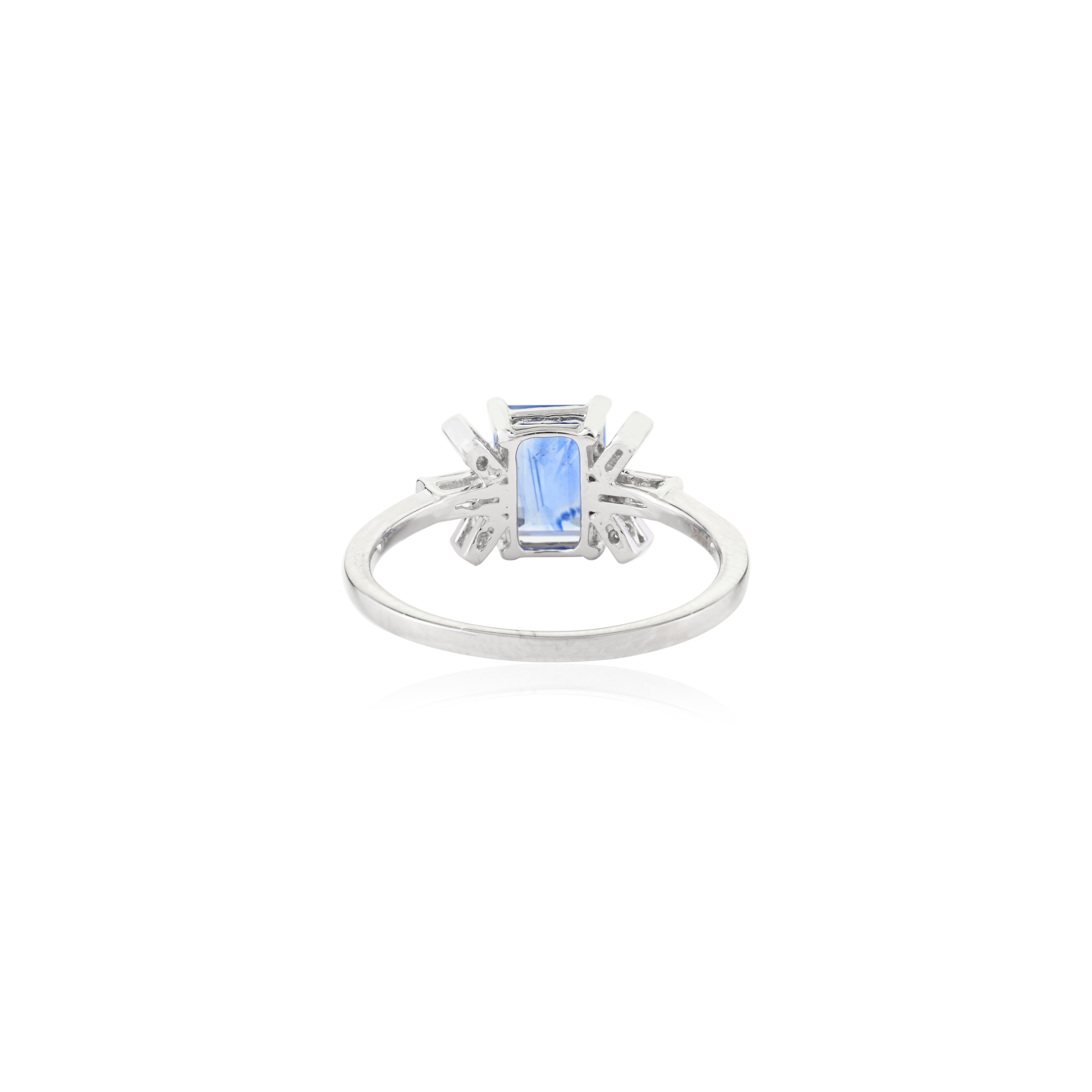 For Sale:  1.5 CTW Emerald Cut Blue Sapphire Diamonds Wedding Ring in 14k Solid White Gold 4